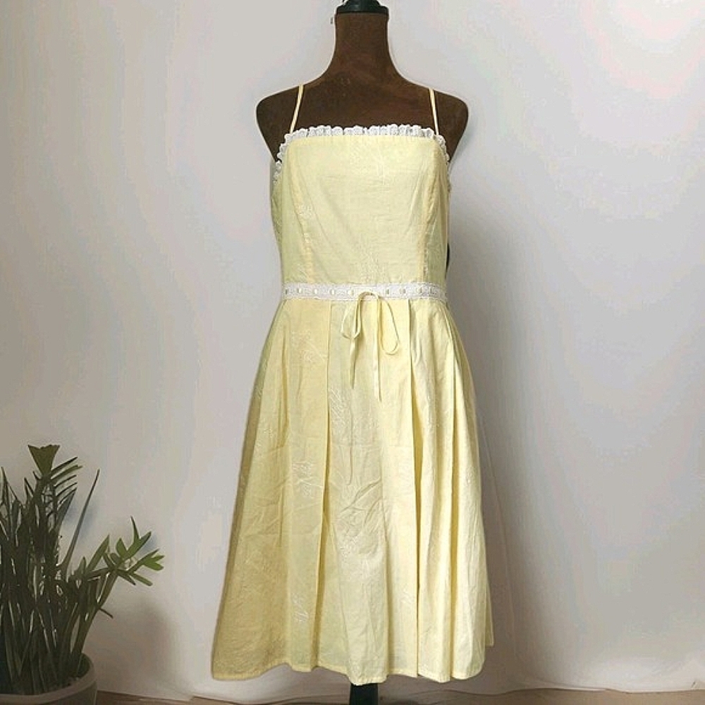 NWT City Triangles Dress Size 11 Cottage Y2K Prairie Ruffle‎ Lace Butter Yellow